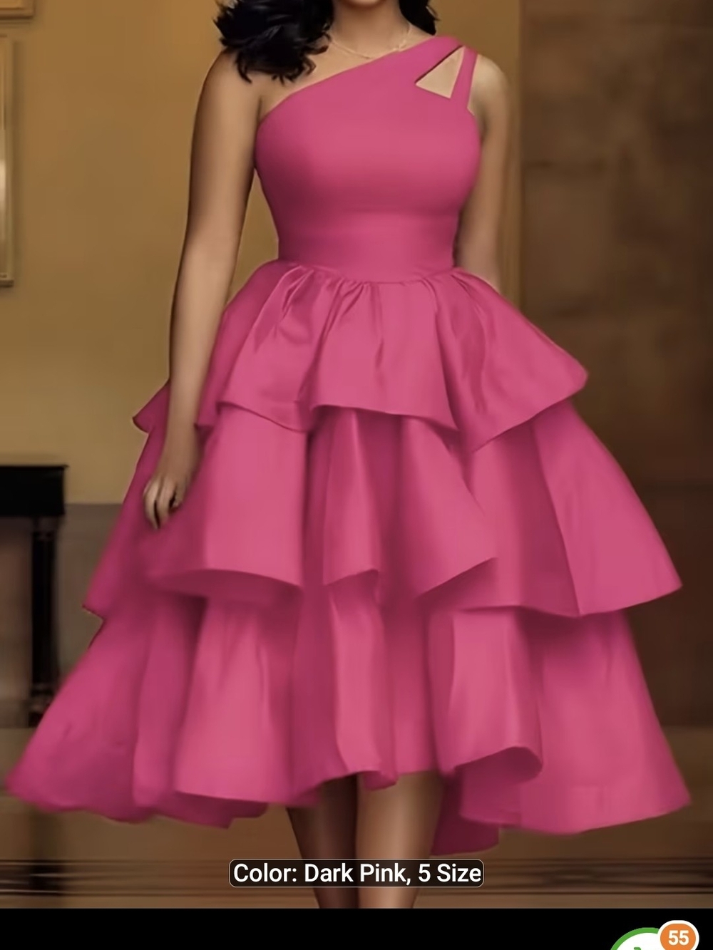 Dark Pink One-Shoulder Tiered Party Dress